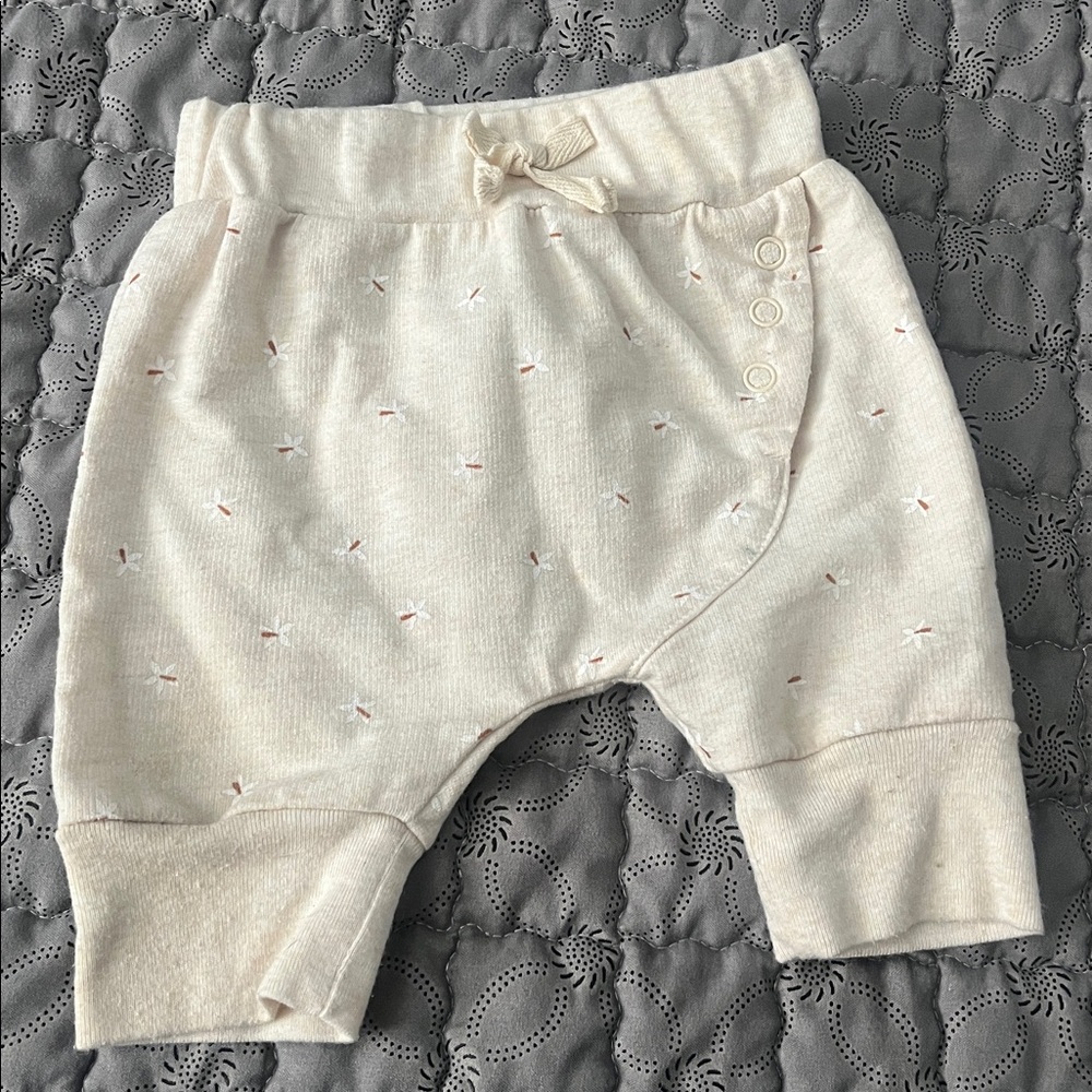Cream Baby Pants with Bow and Button Detail